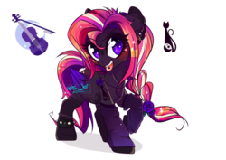 Size: 1024x724 | Tagged: safe, artist:wilvarin-liadon, oc, oc only, pegasus, pony, cutie mark background, musical instrument, reference sheet, simple background, solo, spiked wristband, transparent background, violin, wristband