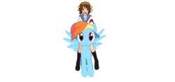 Size: 940x440 | Tagged: safe, artist:ultra-shounen-kai-z, rainbow dash, g4, 3d, crossover, humans riding ponies, melancholy of haruhi suzumiya, mmd, riding, simple background, suzumiya haruhi, transparent background