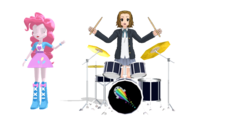 Size: 940x440 | Tagged: safe, artist:ultra-shounen-kai-z, equestria girls, g4, 3d, crossover, cymbals, drum kit, drums, drumsticks, k-on, mmd, musical instrument, simple background, tainaka ritsu, transparent background