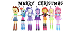 Size: 940x440 | Tagged: safe, artist:ultra-shounen-kai-z, applejack, fluttershy, pinkie pie, rainbow dash, rarity, sunset shimmer, twilight sparkle, human, equestria girls, g4, 3d, christmas, humane five, humane seven, humane six, legs, merry christmas, mmd, simple background, transparent background