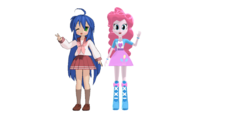 Size: 940x440 | Tagged: safe, artist:ultra-shounen-kai-z, pinkie pie, equestria girls, g4, 3d, crossover, female, izumi konata, lucky star, mmd, simple background, solo, transparent background