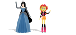 Size: 940x440 | Tagged: safe, artist:ultra-shounen-kai-z, sunset shimmer, oc, oc:queen kerry adarvez, human, equestria girls, g4, 3d, mmd, non-mlp oc, simple background, transparent background