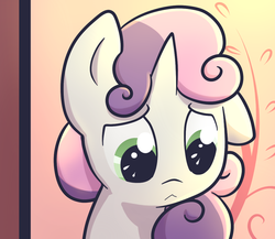 Size: 1150x1000 | Tagged: safe, artist:spikedmauler, sweetie belle, pony, unicorn, g4, :<, cute, diasweetes, disappointed, female, go ask sweetie belle, looking down, one ear down, solo, unsure