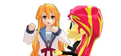 Size: 940x440 | Tagged: safe, artist:ultra-shounen-kai-z, sunset shimmer, equestria girls, g4, 3d, asahina mikuru, melancholy of haruhi suzumiya, mmd