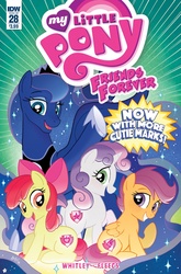 Size: 1054x1600 | Tagged: safe, artist:tony fleecs, idw, apple bloom, princess luna, scootaloo, sweetie belle, friends forever #28, g4, my little pony: friends forever, spoiler:comic, cover, cutie mark, cutie mark crusaders, the cmc's cutie marks