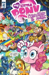 Size: 1054x1600 | Tagged: safe, artist:andy price, idw, applejack, gummy, pinkie pie, princess luna, rarity, g4, spoiler:comic, spoiler:comic42, cover, pimp, pimpin' ain't easy