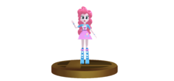 Size: 940x440 | Tagged: safe, artist:ultra-shounen-kai-z, pinkie pie, equestria girls, g4, 3d, crossover, mmd, simple background, smash trophy, super smash bros., super smash bros. brawl, transparent background