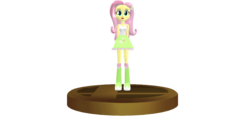 Size: 940x440 | Tagged: safe, artist:ultra-shounen-kai-z, fluttershy, equestria girls, g4, 3d, crossover, mmd, simple background, super smash bros., super smash bros. brawl, transparent background, trophy