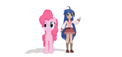 Size: 940x440 | Tagged: safe, artist:ultra-shounen-kai-z, pinkie pie, g4, 3d, crossover, izumi konata, lucky star, mmd, simple background, transparent background