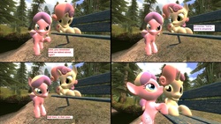 Size: 1920x1080 | Tagged: safe, artist:redheartrobin01, diamond tiara, sweetie belle, g4, 3d, comic, cutie mark, dialogue, female, lesbian, ship:diamondbelle, shipping, the cmc's cutie marks