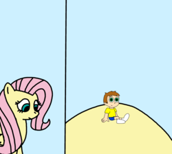 Size: 2900x2600 | Tagged: safe, artist:ultra-shounen-kai-z, fluttershy, oc, oc:myron weaver, human, g4, high res, micro