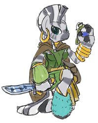 Size: 700x880 | Tagged: safe, artist:brownie-bytes, zecora, zebra, anthro, g4, clothes, crossover, female, final fantasy, simple background, solo, white background