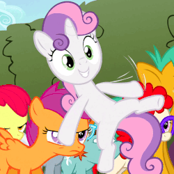 Size: 649x649 | Tagged: safe, screencap, apple bloom, scootaloo, silver spoon, snails, snips, sweetie belle, twist, earth pony, pegasus, pony, unicorn, g4, the return of harmony, animated, blinking, cute, cutie mark crusaders, diasweetes, flailing, flapping, frown, gif, glare, grin, open mouth, scootaloo can't fly, scootaloo is not amused, smiling, unamused, underhoof, wacky waving inflatable tube pony, wide eyes