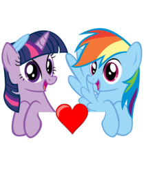 Size: 1819x2145 | Tagged: safe, artist:yourfavoritesenpai, rainbow dash, twilight sparkle, g4, blue feather, feather, female, heart, lesbian, ship:twidash, shipping, simple background, transparent background, vector