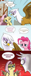 Size: 2480x6084 | Tagged: safe, artist:doublewbrothers, fluttershy, gilda, pinkie pie, griffon, g4, abuse, badass, balisong, butterfly knife, comic, flutterbadass, flutterrage, gildabuse, out of character, prey hunting predator