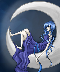 Size: 2187x2633 | Tagged: safe, artist:tao-mell, princess luna, human, g4, crescent moon, female, humanized, moon, solo, tangible heavenly object