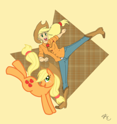 Size: 1164x1240 | Tagged: safe, artist:poefish, applejack, human, pony, g4, human ponidox, humanized