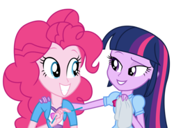 Size: 3419x2531 | Tagged: safe, artist:sketchmcreations, pinkie pie, twilight sparkle, equestria girls, g4, my little pony equestria girls: rainbow rocks, bedroom eyes, duo, handkerchief, high res, simple background, smiling, straw, transparent background, vector