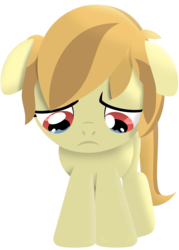 Size: 1400x1950 | Tagged: safe, artist:silberhase, oc, oc only, oc:alice goldenfeather, female, filly, floppy ears, sad, solo