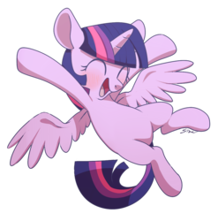 Size: 1036x1047 | Tagged: safe, artist:sion, twilight sparkle, alicorn, pony, g4, blushing, cheering, cute, eyes closed, female, flying, happy, mare, open mouth, simple background, smiling, solo, spread wings, transparent background, twiabetes, twilight sparkle (alicorn)