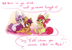 Size: 967x673 | Tagged: safe, artist:ponygoggles, apple bloom, scootaloo, sweetie belle, g4, cutie mark crusaders, speech bubble, y'all