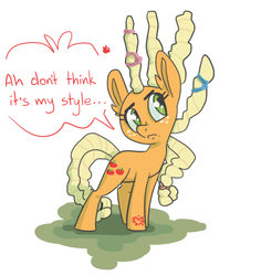 Size: 884x936 | Tagged: safe, artist:ponygoggles, applejack, g4, alternate hairstyle, dreadlocks, female, solo, speech bubble