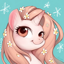 Size: 591x591 | Tagged: safe, artist:ciciya, oc, oc only, pony, unicorn, cute, female, flower, flower in hair, horn, mane, mare