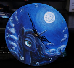 Size: 1280x1187 | Tagged: safe, artist:horseez, princess luna, g4, acrylic painting, clock, female, solo, traditional art