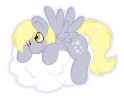Size: 900x700 | Tagged: safe, artist:homemadegalaxies, derpy hooves, pegasus, pony, g4, cloud, female, mare, prone, smiling, solo