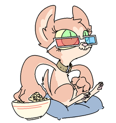 Size: 589x623 | Tagged: safe, artist:nobody, oc, oc only, oc:kibble, diamond dog, 3d glasses, collar, cute, diamond puppy, food, popcorn