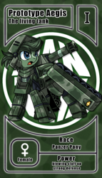 Size: 800x1399 | Tagged: safe, artist:vavacung, oc, oc only, oc:prototype aegis, tank pony, armor, pactio card, tank (vehicle)