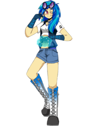 Size: 2544x3504 | Tagged: safe, artist:loveyourinnergeek, dj pon-3, vinyl scratch, human, g4, blushing, denim shorts, female, humanized, magic, midriff, simple background, solo, transparent background