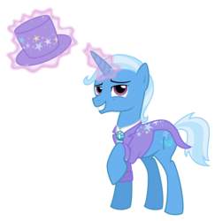 Size: 3293x3391 | Tagged: safe, artist:nianara, trixie, pony, unicorn, g4, glowing horn, hat, horn, magic, rule 63, simple background, smiling, solo, telekinesis, top hat, transparent background, tristan, vector