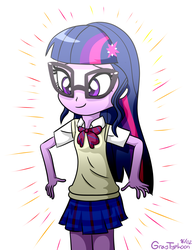 Size: 2300x3000 | Tagged: safe, artist:graytyphoon, sci-twi, twilight sparkle, equestria girls, g4, alternate clothes, clothes, crossover, cute, female, high res, love live!, love live! school idol project, school uniform, solo, twiabetes