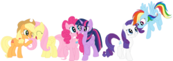 Size: 1192x426 | Tagged: safe, artist:squipycheetah, applejack, fluttershy, pinkie pie, rainbow dash, rarity, twilight sparkle, alicorn, pony, g4, eyes closed, female, floating, flying, folded wings, lesbian, looking down, looking up, mane six, mare, one eye closed, open mouth, raised hoof, ship:appleshy, ship:raridash, ship:twinkie, shipping, simple background, smiling, spread wings, transparent background, twilight sparkle (alicorn), vector