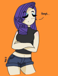 Size: 451x588 | Tagged: safe, artist:alicornicopia01, rarity, human, g4, belly button, clothes, crossed arms, daisy dukes, female, humanized, midriff, shorts, solo