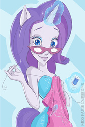 Size: 600x900 | Tagged: safe, artist:misspaigechristine, rarity, anthro, g4, clothes, dress, fabric, female, glasses, magic, pony coloring, solo, telekinesis