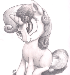 Size: 1353x1449 | Tagged: safe, artist:graboiidz, sweetie belle, g4, female, monochrome, sketch, solo, traditional art
