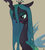 Size: 720x800 | Tagged: safe, artist:ehfa, queen chrysalis, changeling, changeling queen, g4, bedroom eyes, blushing, crown, cute, cute little fangs, cutealis, fangs, female, jewelry, lidded eyes, looking down, open mouth, regalia, solo, tan background