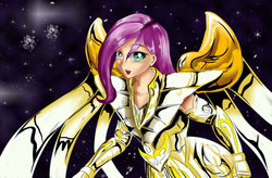 Size: 800x526 | Tagged: safe, artist:barskavil, fluttershy, human, g4, armor, female, humanized, saint seiya, solo, virgo