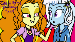 Size: 753x424 | Tagged: safe, artist:ktd1993, adagio dazzle, trixie, equestria girls, g4, duo, female, lesbian, ship:triagio, shipping