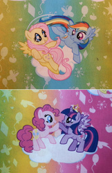 Size: 1280x1980 | Tagged: safe, part of a set, fluttershy, pinkie pie, rainbow dash, twilight sparkle, alicorn, pony, g4, fabric, female, flying, hoofbump, irl, jo-ann's fabrics, mare, merchandise, open mouth, photo, smiling, tiara, twilight sparkle (alicorn)