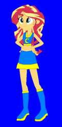 Size: 297x607 | Tagged: safe, artist:eli-j-brony, sunset shimmer, equestria girls, g4, 1000 hours in ms paint, belly button, blue background, boots, cheerleader, clothes, cute, female, midriff, ms paint, pixel art, shimmerbetes, simple background, skirt, solo, sports bra, sweet dreams fuel