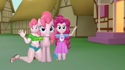 Size: 1024x576 | Tagged: dead source, safe, artist:heydude1029, pinkie pie, human, pony, anthro, equestria girls, g4, anthro ponidox, anthro with ponies, breasts, busty pinkie pie, female, human anthrodox, human ponidox, laura matsuda, looking at you, multeity, paradox, self ponidox, smiling, street fighter v
