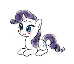 Size: 461x400 | Tagged: dead source, safe, artist:baekgup, rarity, pony, unicorn, g4, blushing, cute, female, mare, prone, raribetes, simple background, smiling, solo, white background