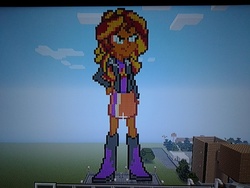 Size: 1024x768 | Tagged: safe, artist:toonalexsora007, sunset shimmer, equestria girls, g4, female, game screencap, minecraft, minecraft pixel art, photo, picture of a screen, pixel art, solo, statue, xbox 360