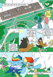 Size: 1627x2338 | Tagged: safe, artist:martinhello, rainbow dash, oc, comic:riding the storm, g4, cloud, comic, flying, goggles, race, sky