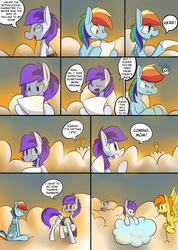 Size: 940x1318 | Tagged: safe, artist:martinhello, rainbow dash, oc, oc:icarus, oc:sunshine, comic:riding the storm, g4, belt, cloud, comic