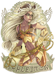 Size: 2550x3424 | Tagged: safe, artist:raspbearyart, applejack, human, g4, armpits, banner, belly button, chaps, cleavage, clothes, female, freckles, gloves, humanized, mask, midriff, rope, simple background, solo, superhero, transparent background