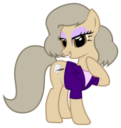 Size: 954x1013 | Tagged: safe, artist:1992zepeda, oc, oc only, oc:hellen lockheart, pony, clothes, eyeshadow, grey hair, looking at you, makeup, ponified, shirt, smiling, solo, suit